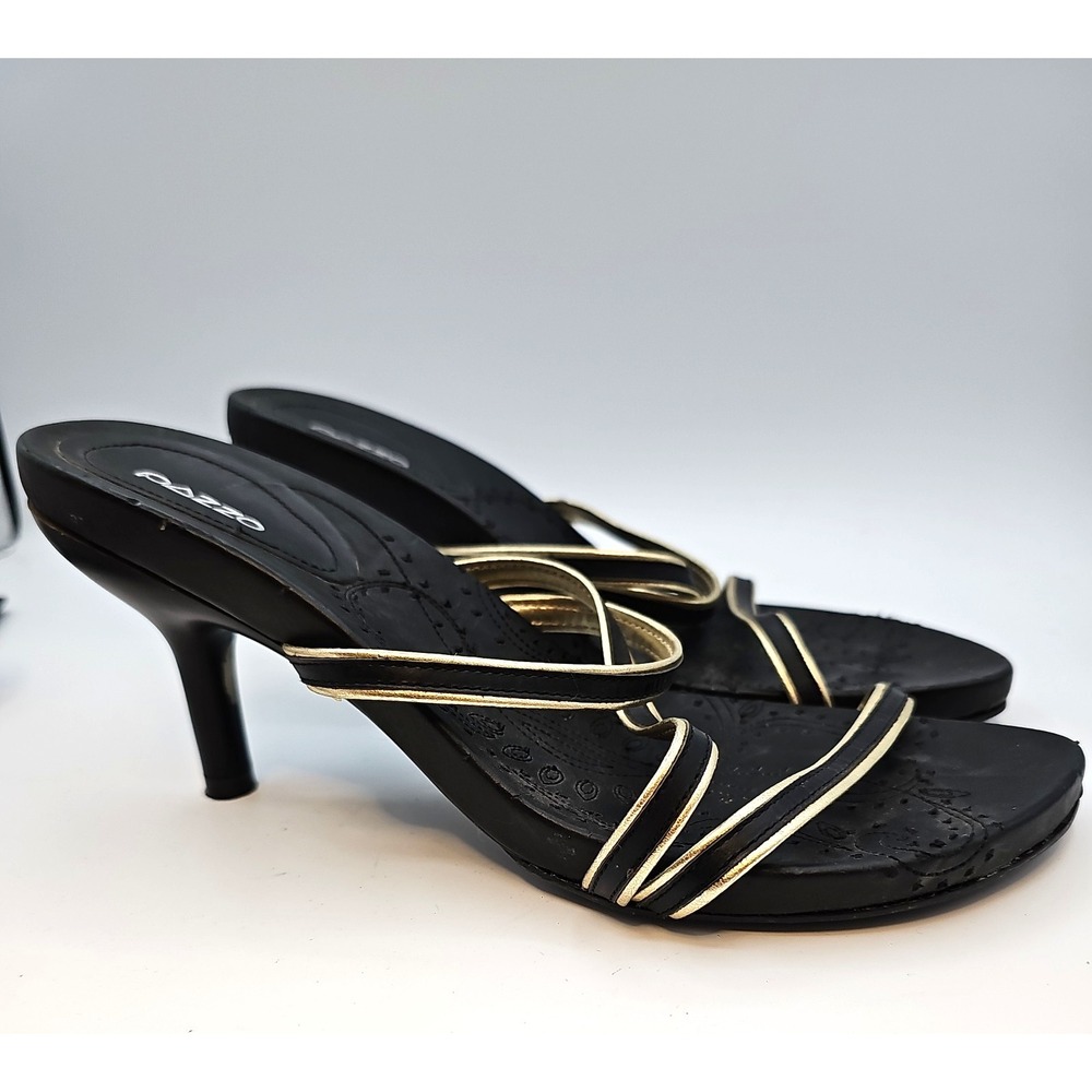 Vintage Y2K Pazzo Strappy Kitten Heel Mules Black Gold Women's 8.5 M